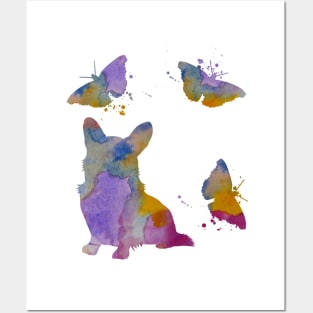 Corgi Art, Colorful Dog, With Butterflies Posters and Art